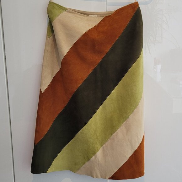 Rare Vintage Gap 1969 Striped Suede Midi Skirt Size 1 - Picture 1 of 9